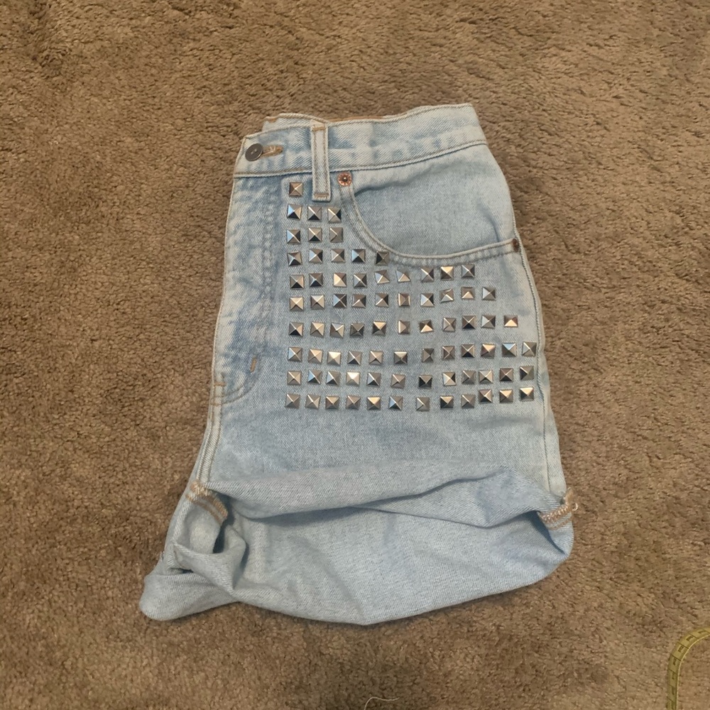 Super high rise vintage light wash denim shorts